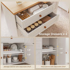 IRONCK Kitchen Island with 360° Swivel Table, 23.6 in Depth Mobile Kitchen Cart with Cabinet, Spice Rack and Drawers, White