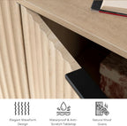 EYYTHUNG Storage Cabinet with 4 Doors, Fluted Sideboard Buffet Accent Cabinets with Adjustable Shelves, Boho Console Table Bar Storage Credenza for Living Room Dining Room Light Oak