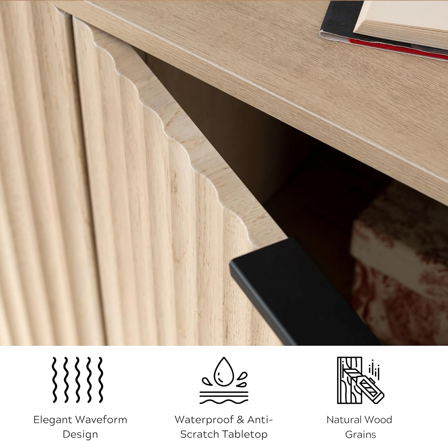 EYYTHUNG Storage Cabinet with 4 Doors, Fluted Sideboard Buffet Accent Cabinets with Adjustable Shelves, Boho Console Table Bar Storage Credenza for Living Room Dining Room Light Oak