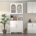 Kitchen Pantry Cabinet with Acrylic Glass Doors, 75" Freestanding Food Pantry with Countertop, Adjustable Shelves, Metal Cabinet for Living, Dining Room, White, Assembly Required