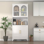 Kitchen Pantry Cabinet with Acrylic Glass Doors, 75" Freestanding Food Pantry with Countertop, Adjustable Shelves, Metal Cabinet for Living, Dining Room, White, Assembly Required