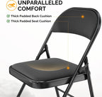 Bonnlo Folding Chair, Fabric Padded Folding Chairs with Cushion, Back and Steel Frame for Indoor Outdoor Outside Dinning Office Camping Use, Black, 6 Pack