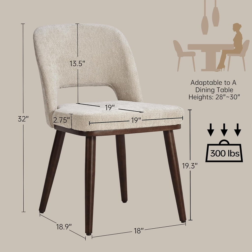 Usaint Wooden Dining Chairs Set of 4, 19.3" Modern Upholstered Fabric Side Dining Room Chair with Ergonomic Curved Backrest for Kitchen Dining Room and Restaurant, Khaki