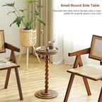 Small Drink Table, Round Drink Side Tables for Small Spaces, Wood Martini Table for Bedside and Sofa Couch, Pedestal Cocktail Coffee End Table for Living Room, Bedroom, Corners (Walnut)