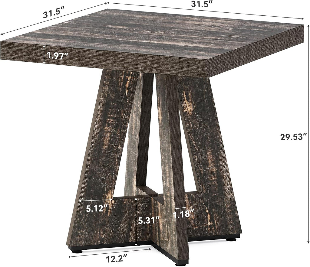 LITTLE TREE 31.5" Square Dining Table for 4, Small Space Kitchen Table with Pedestal Base, Farmhouse Wood Tables for Apartment, Dining Room & Living Room, Ideal for Cafe & Restaurant Use (Black Brown)