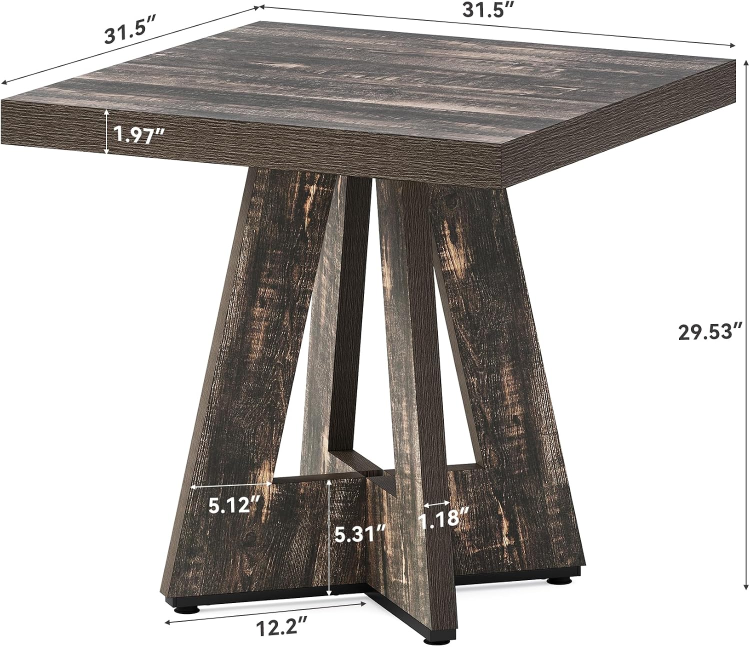 LITTLE TREE 31.5" Square Dining Table for 4, Small Space Kitchen Table with Pedestal Base, Farmhouse Wood Tables for Apartment, Dining Room & Living Room, Ideal for Cafe & Restaurant Use (Black Brown)