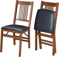 MECO Stakmore True Mission Wooden Folding Chairs with Padded Seats, Set of 2 - No Assembly Foldable Dining Chairs, Steel Folding Mechanism, Upholstered Cushion, Space-Saving, Fruitwood Frame