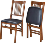 MECO Stakmore True Mission Wooden Folding Chairs with Padded Seats, Set of 2 - No Assembly Foldable Dining Chairs, Steel Folding Mechanism, Upholstered Cushion, Space-Saving, Fruitwood Frame