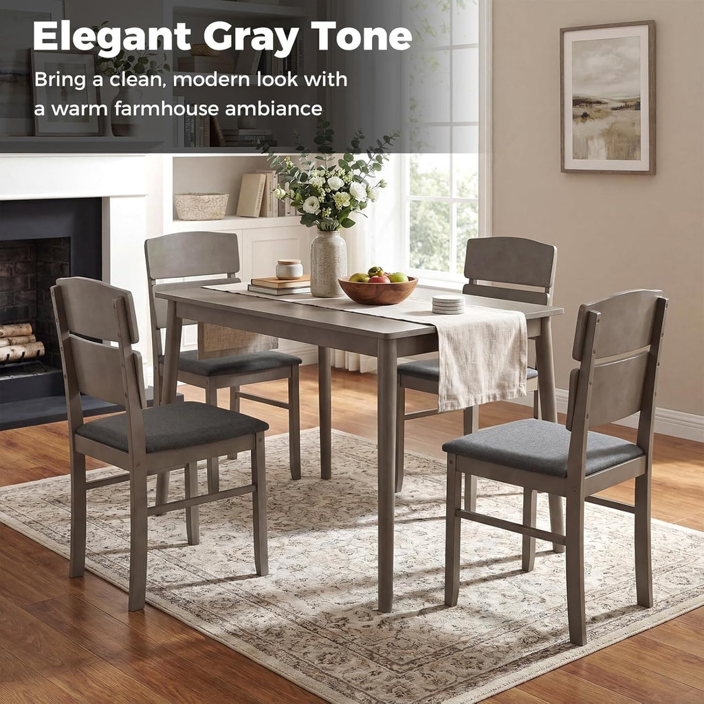 Giantex 5-Piece Dining Table Set for 4, Kitchen Table and Upholstered Chair Set w/Solid Rubber Wood Legs, High Curved Backrest, Space-Saving Farmhouse Dinette Set for Living Dining Room, Gray