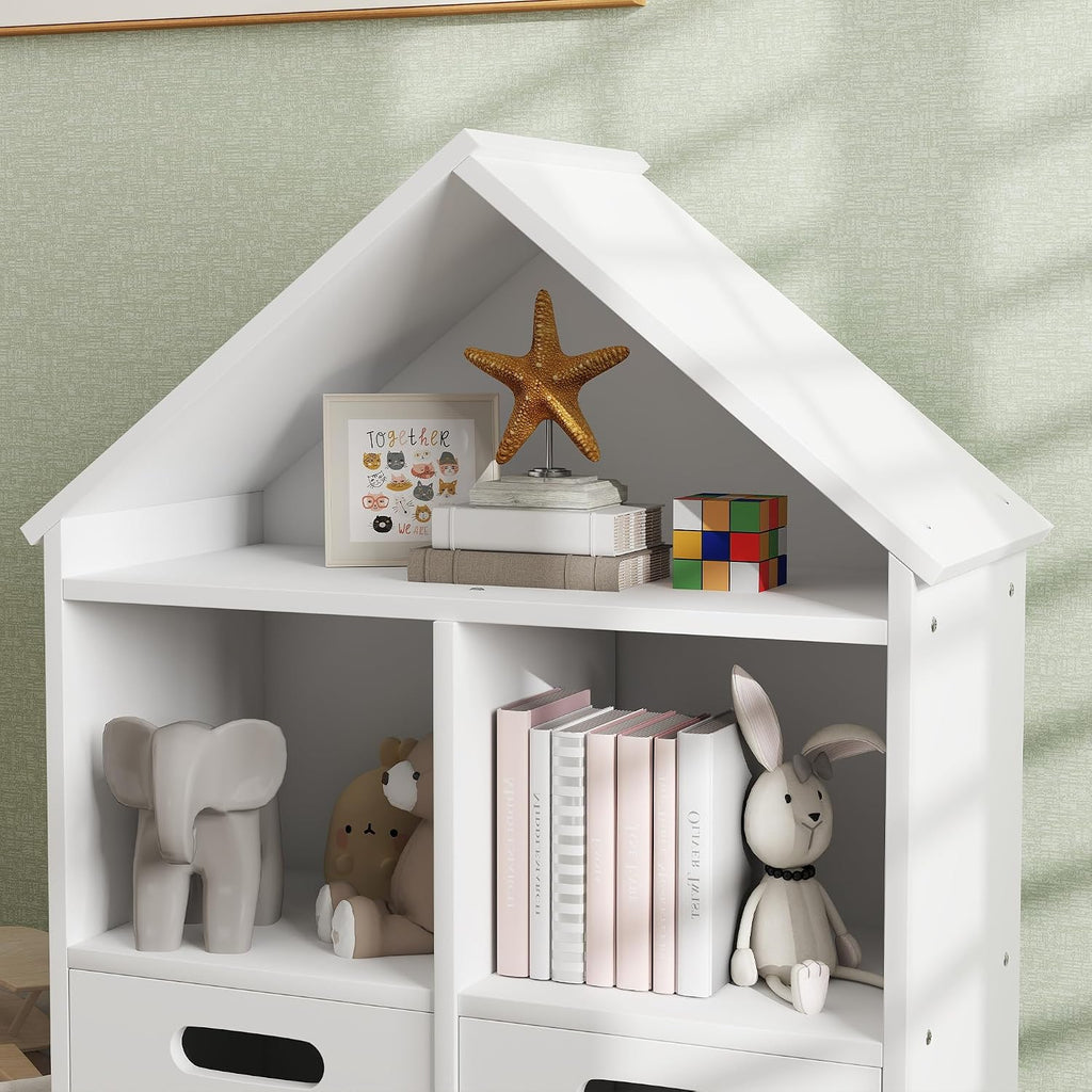 Bookshelf, 3 Tier Bookcase with Two Drawers, Bookshelf for Rooms, Bedroom, Nursery, White