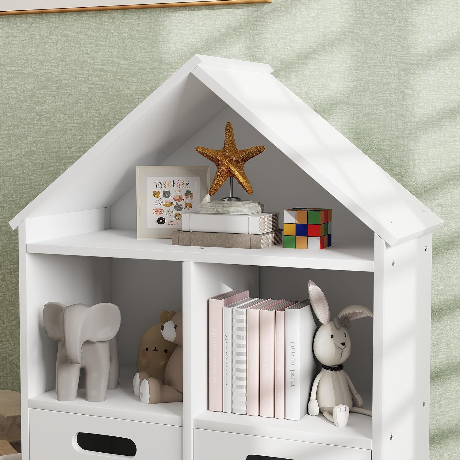 Bookshelf, 3 Tier Bookcase with Two Drawers, Bookshelf for Rooms, Bedroom, Nursery, White