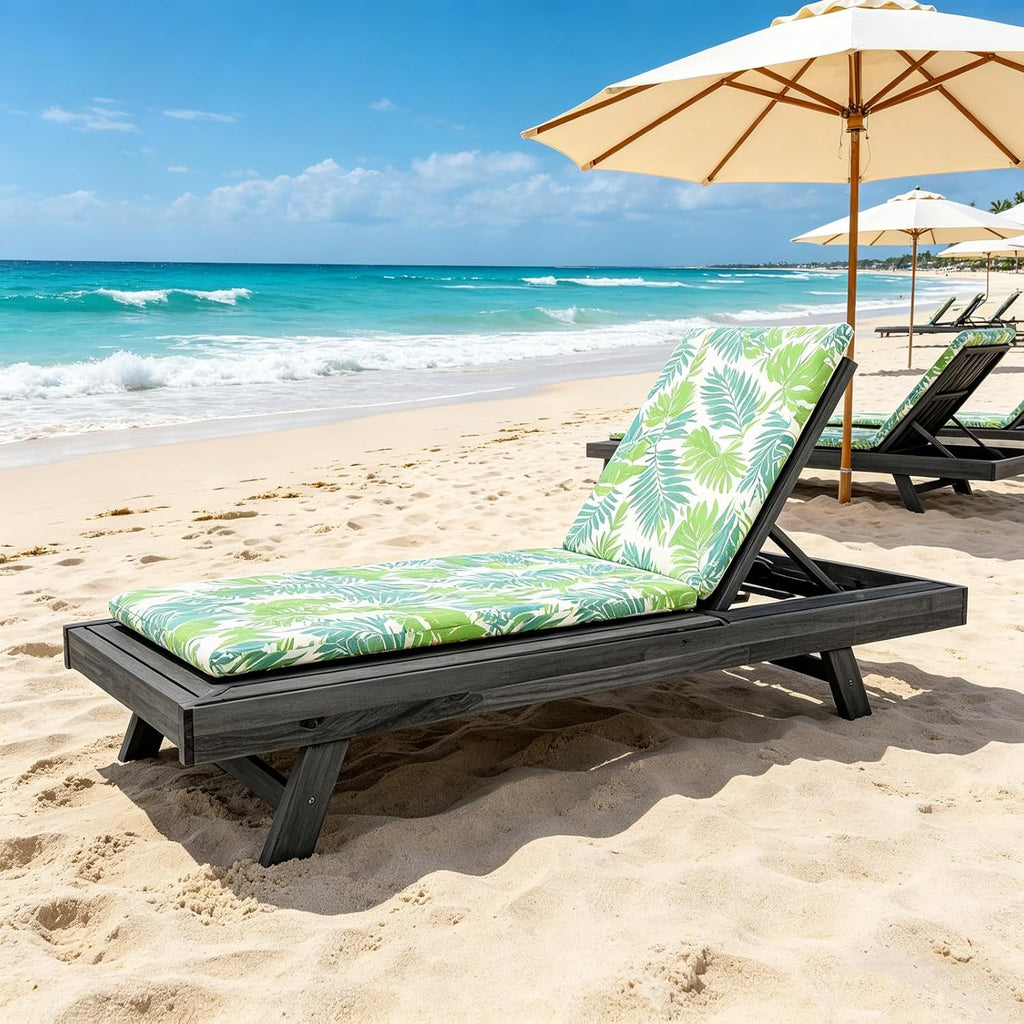 Lounge Chairs for Poolside- Adjustable Outdoor Chaise Lounge Chair with Cushion, Acacia Timber Patio Sun Lounger, Poolside Reclining Lounge Chair(Size:Green,Color:A)