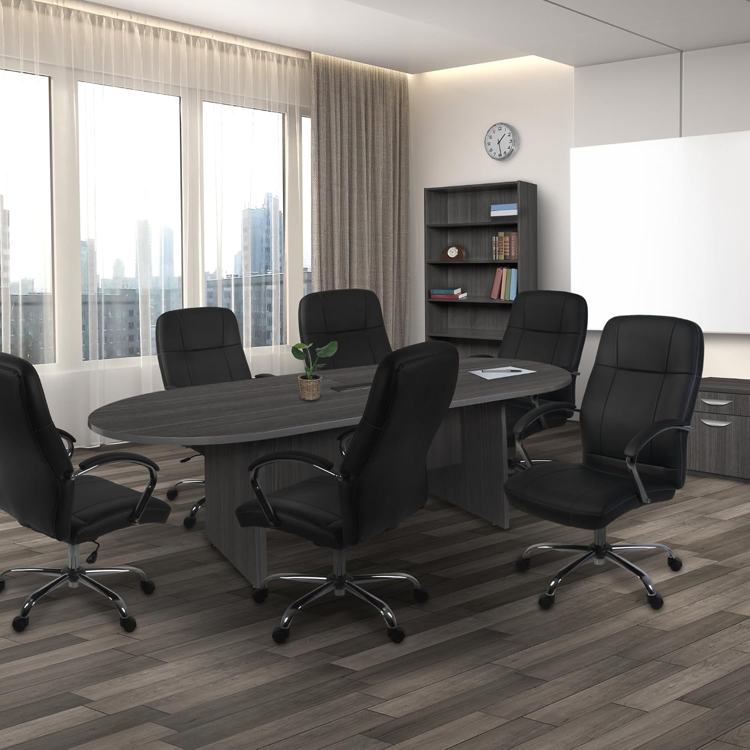 Romig Cielo Leatherette Executive Mid-Back Office Chair – Ergonomic Conference Chair with Padded Arms, Lumbar Support, Adjustable Height & 5-Star Aluminum Base for Home & Office (Black)