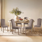 Upholstered Dining Chair Modern Stylish Parsons Kitchen Diner High Back with Silver Nailhead Trim & Wood Legs, Set of 4, Fabric Brown