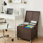BIRDROCK HOME Rolling Filing Cabinet - Weatherproof Rattan-Style Storage Box or Resin Deck Chest with Wheels for Organizing Cushions, Toys, and Accessories in Home, Office, or Garden (Espresso)