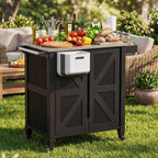 Spurgehom Outdoor Grill Cart with Storage Movable Outdoor Grill Table Kitchen Island with Wheels, BBQ Cart Pizza Oven Table Food Prep Table Cart Storage Cabinet for Outside Patio Backyard Garden