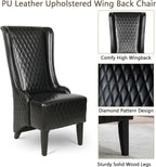 High Back Dining Chair, Retro Wing Back King Throne Chair Head Chairs for Dining Table, PU Leather Upholstered Accent Side Chairs for Living Room Dining Room Bedroom (Black)