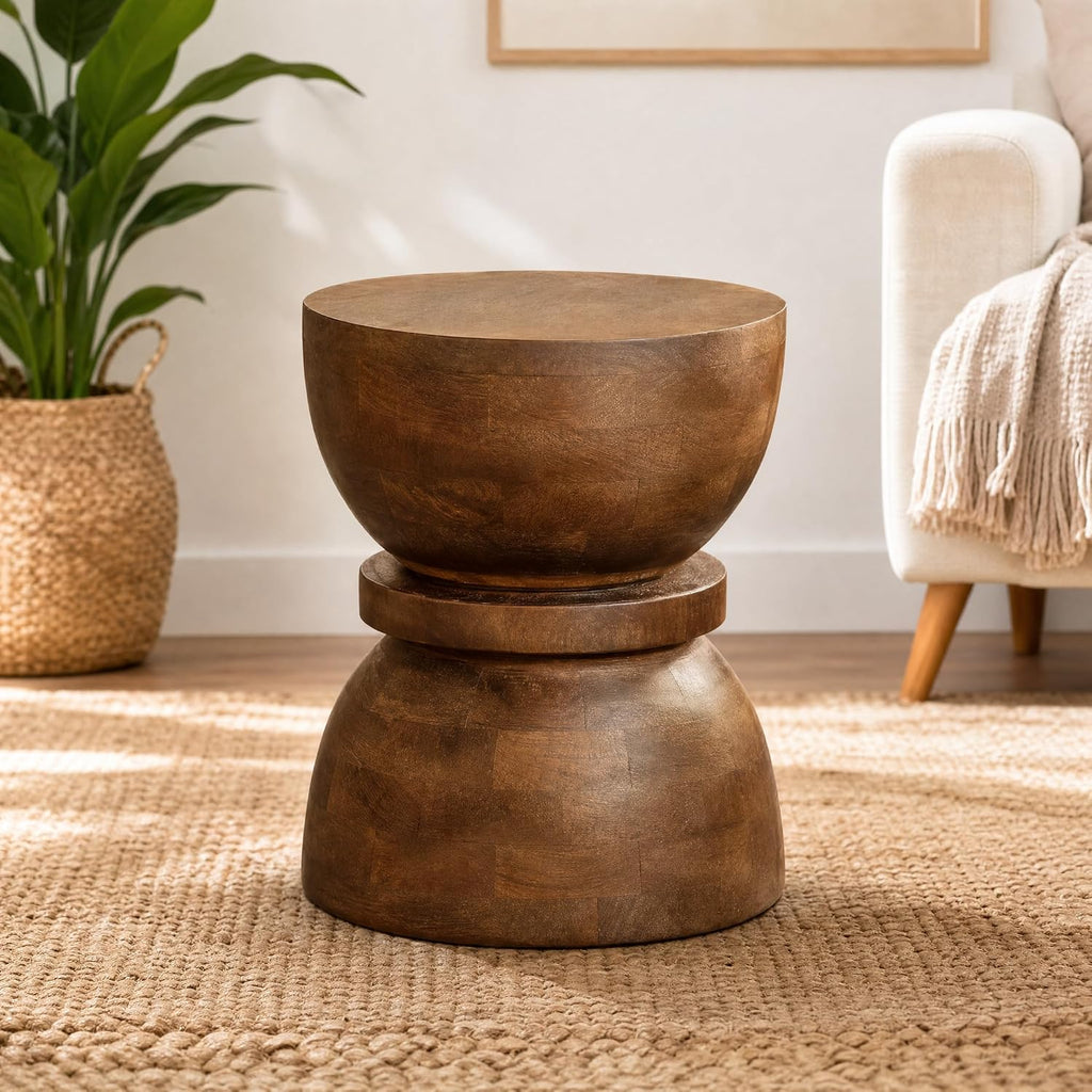 YESWOOD Round End Table, Mid Century Modern Side Table, Circle Bedside Tables Drink Table Mango Wood Nightstand for Small Spaces, Living Room