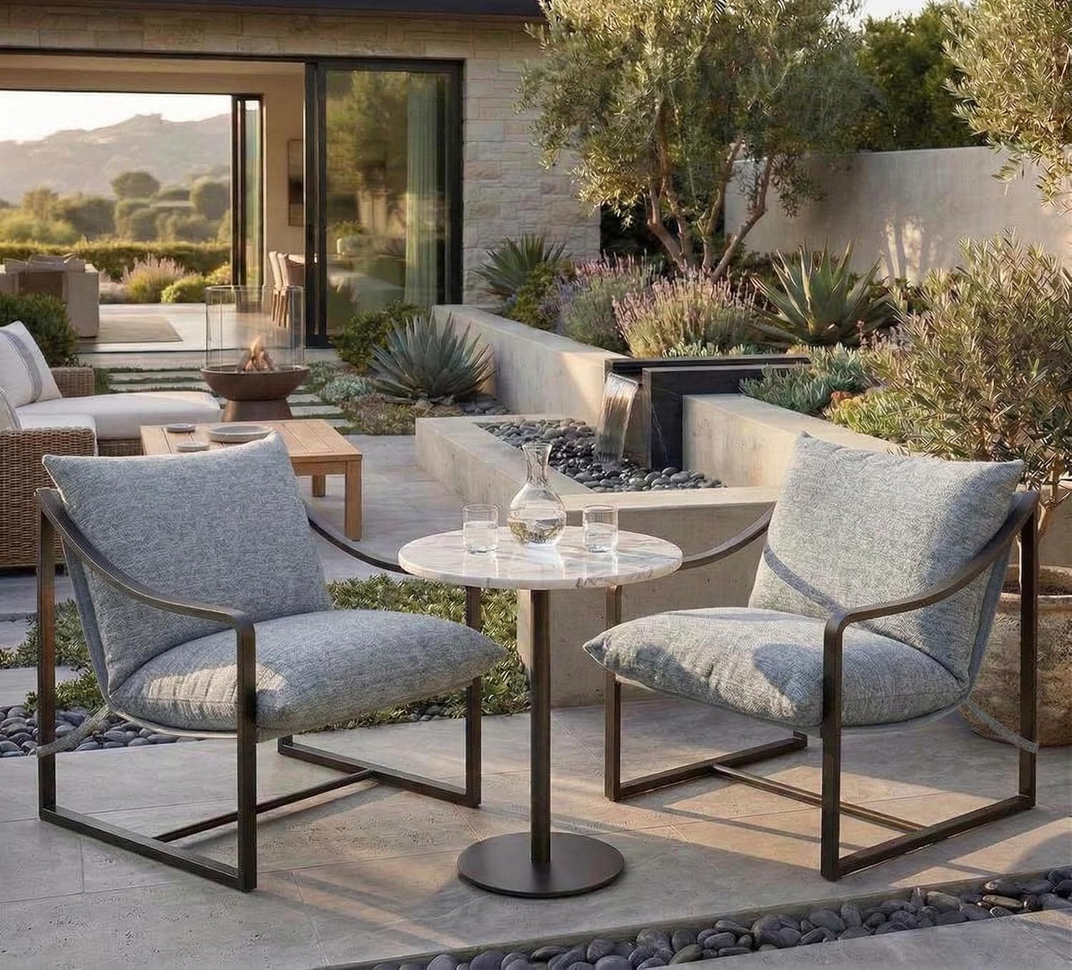 GarveeLife Sling Accent Chair 2 PCS, Mid Century Modern Lounge Chair, Rust-Proof Metal Frame with Removable Cushion, Comfortable Armchair for Living Room, Patio, Balcony, or Garden, Gray