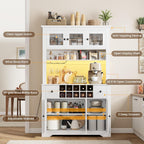 68.7 " Pantry Cabinet with LED Light and Charging Station, Kitchen Pantry Storage Cabinet with Countertop, Large Kitchen Hutch with Wine Rack & Adjustable Shelves for Dining Room, Living Room