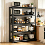 5-Tier Kitchen Storage Shelves, 2500LBS Heavy Duty Garage Metal Shelving Unit, 72" H Adjustable Pantry shelves, Industrial Storage Rack, Microwave Stand & Bakers Rack for Home Office, Garage - Black