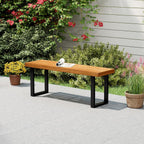 HAPPYGRILL Acacia Wood Bench for 2 People, Outdoor Dining Bench with Metal Legs & Adjustable Foot Pads, for Entryway, Garden, Poolside, Balcony, 800 LBS (1)