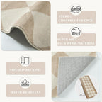 Beeiva Checkered Print Carpet Runners for Hallway 6ft, Beige Ultra Thin Washable Kitchen Runner Rug Non Slip, Moroccan Plaid Checkerboard Decor Faux Wool 2x6 Rug for Bedroom Bathroom Entryway