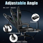 Gaming Chair with Footrest, Ergonomic Gamer Chair with Pocket Spring Cushion and Lumbar Pillow, Video Game Chair for Adults (Black + Green)