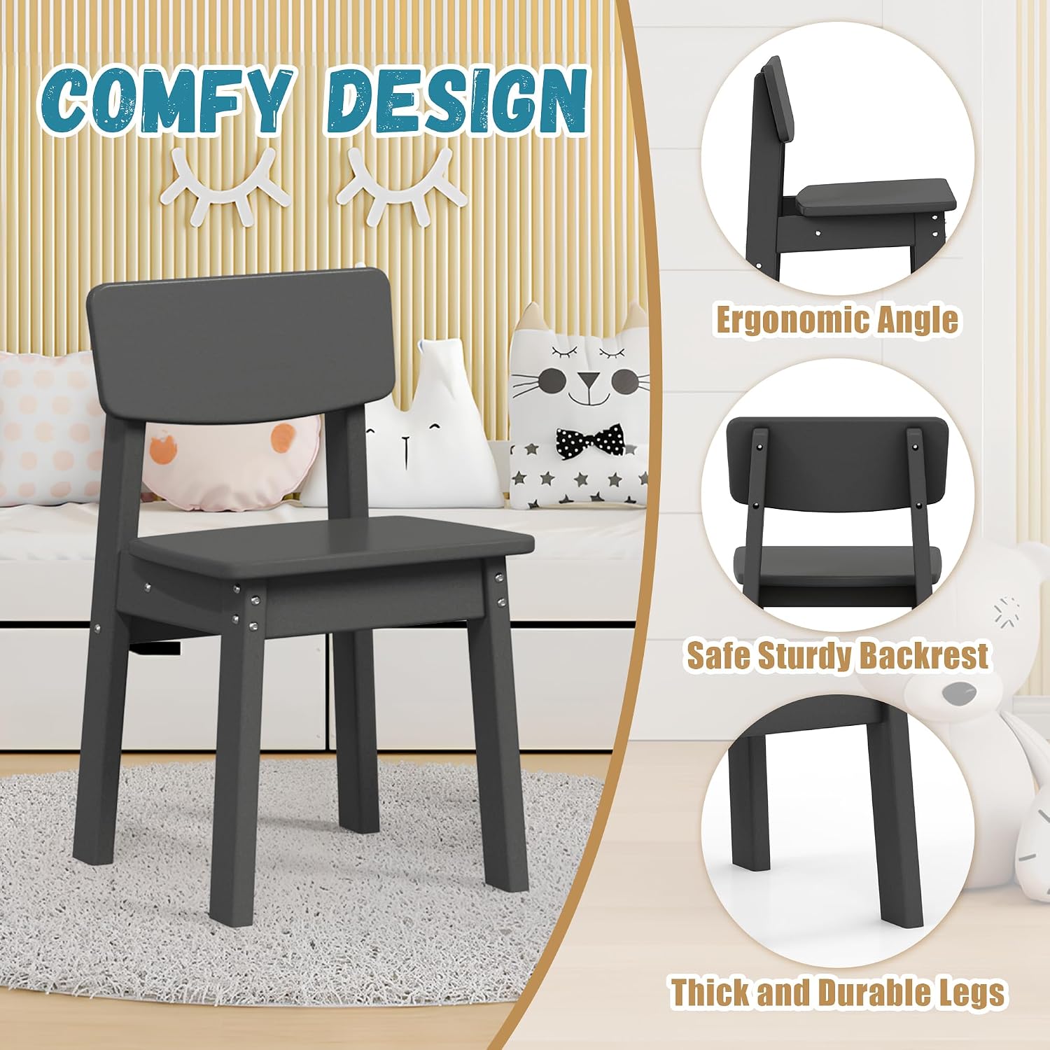 Costaelm Outdoor Kids Dining Chair Set of 2,Step Stool Toddler Chair, Gray