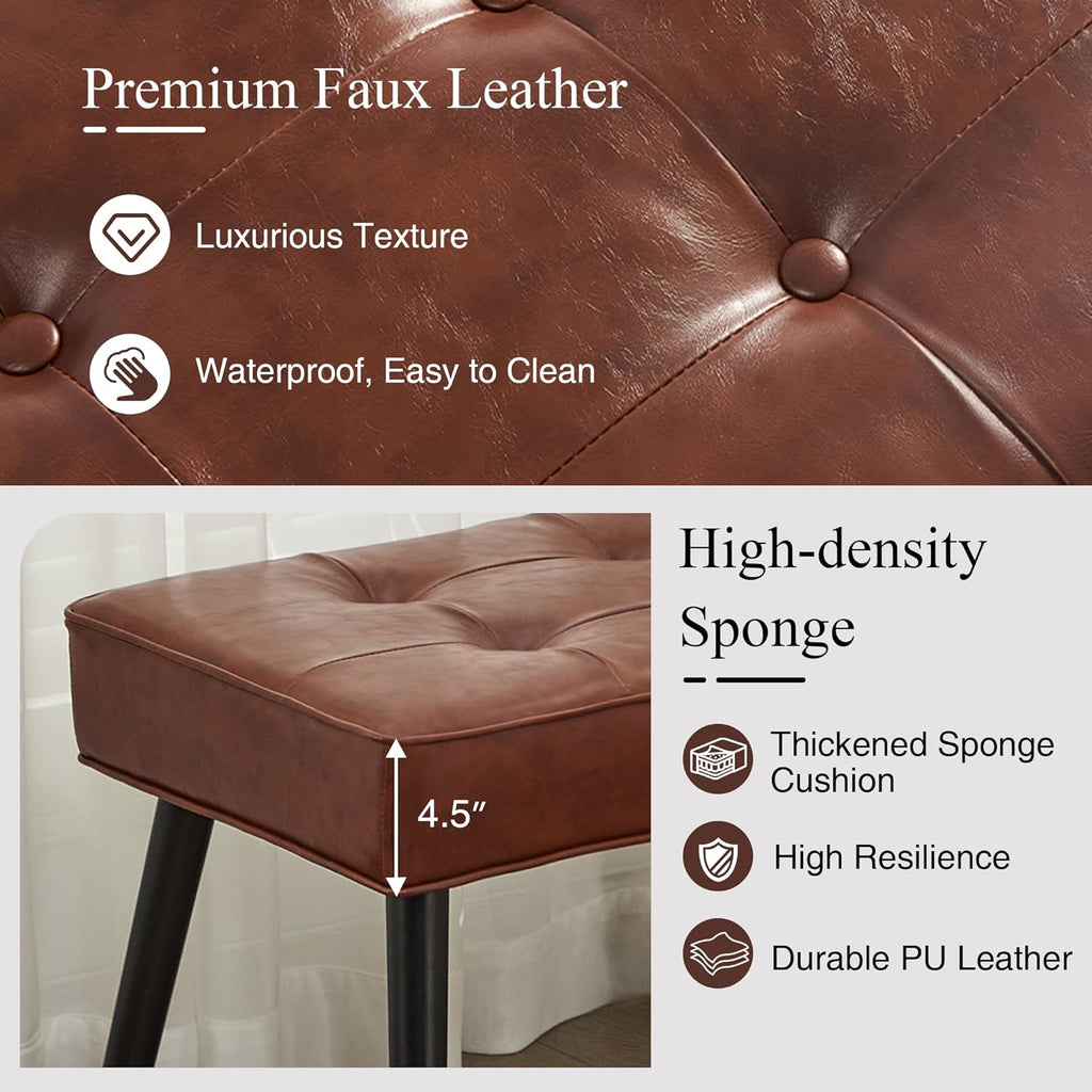 LOULENS Entryway Bench, Modern PU Leather Upholstered Bench with Buttons Tufted for End of Bed, Bedroom, Living Room, Foyer, Hallway, Brown