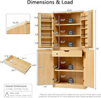 72" Tall Farmhouse Kitchen Pantry Cabinet with 8 Door Shelves, Curved Design Storage Cabinet with 3 Adjustable Shelves, Hidden Drawer, Versatile Cupboard for Kitchen, Dining Room, Natural