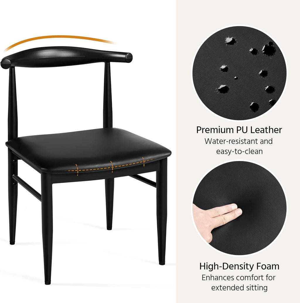 Yaheetech Dining Chairs Set of 6 Mid Century Modern Leather Dining Room Chairs with Armless Backrest & Metal Legs for Kitchen, Living Room, Black