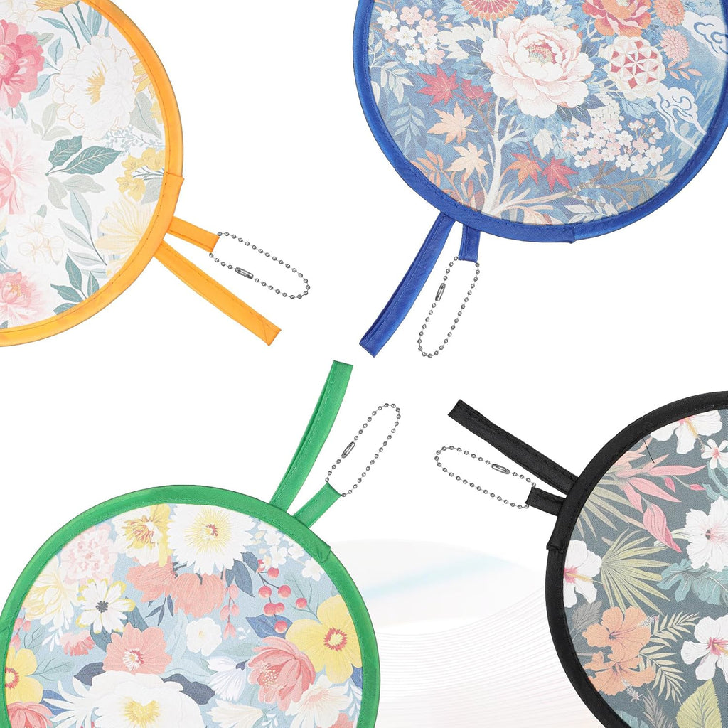 6PCS Floral Round Foldable Hand Fan, 6 Styles Round Folding Fan Japanese Cooling Fans Portable Handheld RoundFans for Indoor & Outdoor Travel Events Party Festival