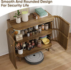 Smuxee Walnut Sideboard Cabinet with Unique Grille Stripe Design, Freestanding Buffet Cabinet with Curved Edge Design, Wood Storage Cabinet for Living Room, Entryway, Hallway