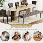 63"-94" Large Oval Extendable Dining Table for 6 8 10, Faux Travertine Expandable Kitchen Table with Fluted Cylindrical Storage Base, Modern Farmhouse Expanding Table for Dinner Party Family Gathering