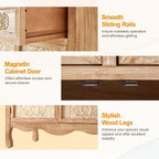 RoyalCraft Sideboard Buffet Cabinet, Solid Wood Accent Cabinet with 2 Carved Doors and 2 Drawers, Vintage Credenza for Kitchen, Living Room, Hallway, Natural Oak