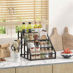 Coffee Syrup Rack Organizer, 4 Tier Countertop Storage Shelves, Kitchen Storage, 16 Syrup Bottle Stand Holder for Wine, Liquor, Kitchen Coffee Station Organizer Rack, 13.8"x16.9"x13.0", Rustic Brown