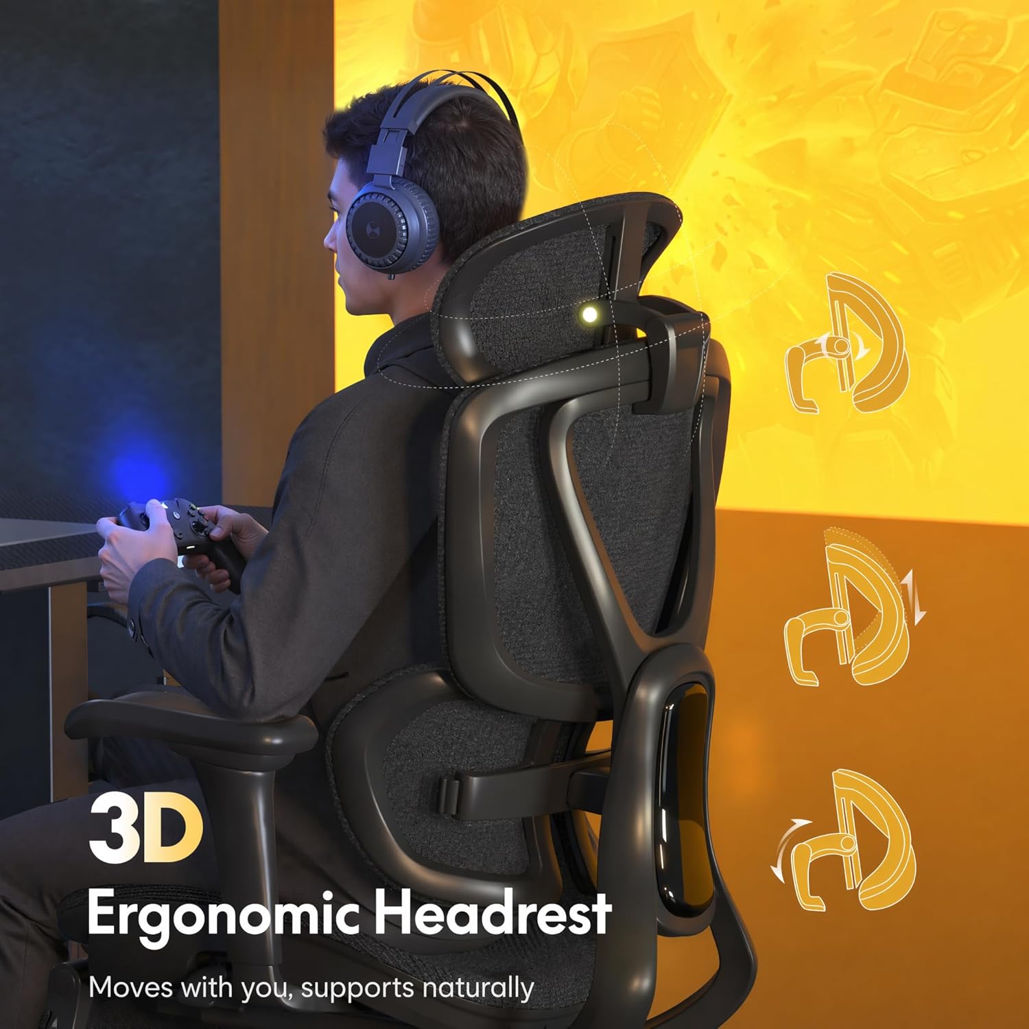 FLEXISPOT Sentinel Ergonomic Gaming Chair with 3-Year Warranty Dual-Wing Adaptive Lumbar 3D Armrests 120° 3-Position Recline Height-Adjustable Backrest Premium Computer Desk Chair for Home & Office