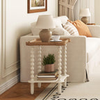 Function Home Square Side Table, 2 Tier Farmhouse End Table with Open Shelf, 17.7" French Country Nightstand for Living Room Bedroom Small Space, Handcraft Natural Tray Top & Vintage White Spindle Leg