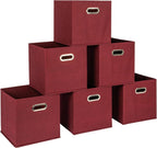 Household Essentials Foldable Fabric Storage Cubes 36-Pack – 11x11x11 Stackable Non-Woven Bins with Chipboard Sides & Grommet Handles – Closet, Shelf, Nursery, or Office Organizer – Burgundy