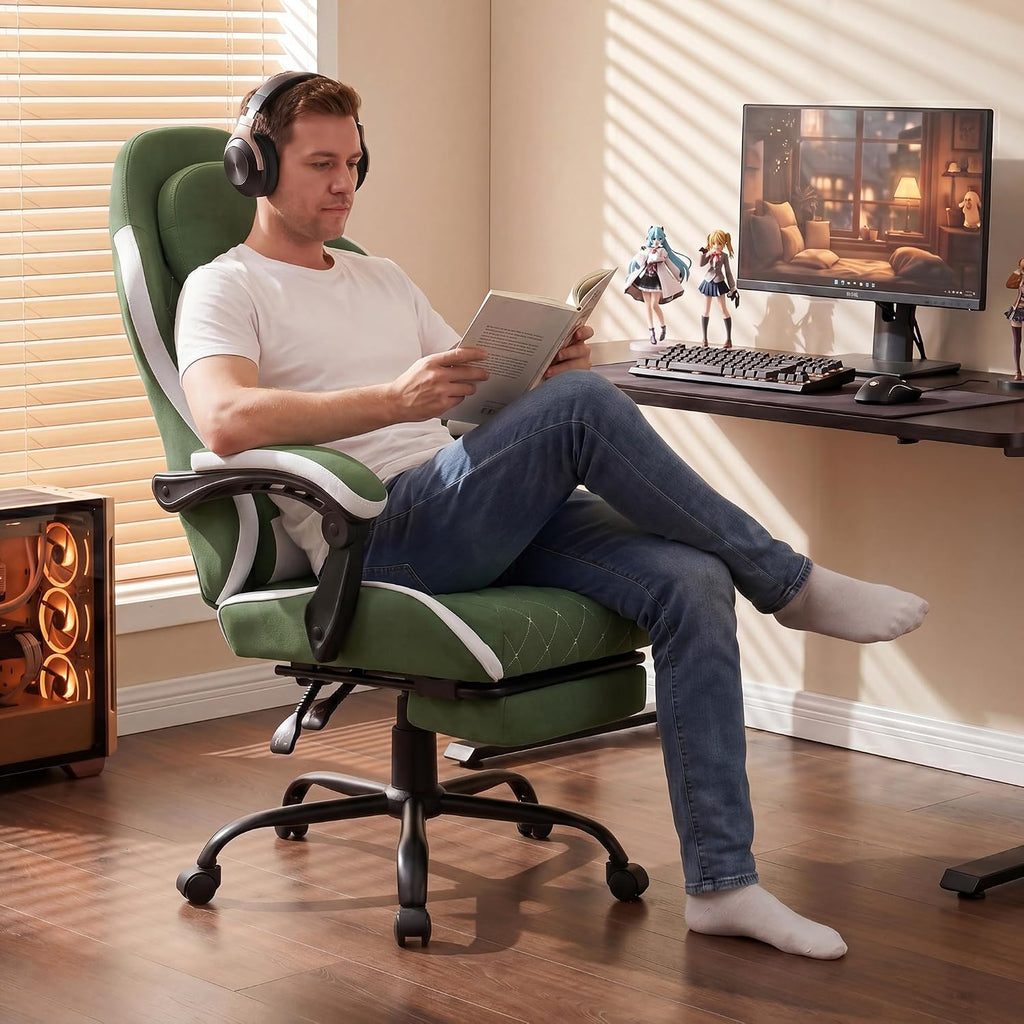 Shintenchi Gaming Chair, Ergonomic Office Chair with Footrest, Lumbar Support and Linkage Armrests, Swive Home Video Game Chairs for Adults, Green