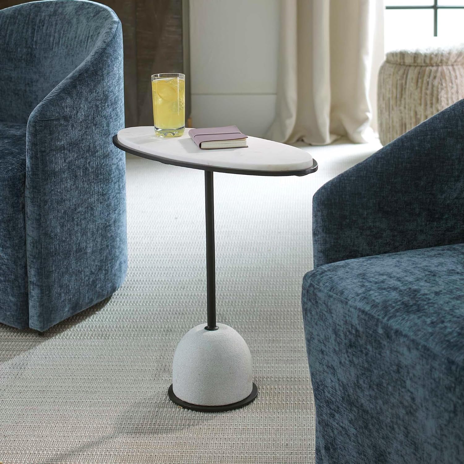 Morro Oval Side Table, White Marble