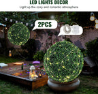 VEVOR 2 Pcs 20” Artificial Plant Topiary Ball, Faux Boxwood Balls with 2 LED Light String, All-Year Green Faux Plant Decorative Balls for Backyard, Balcony,Garden, Wedding and Home Décor
