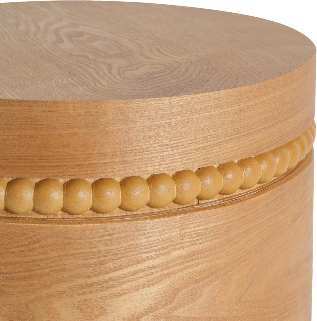 Christopher Knight Home Annie 20.28'' Wood Small Side Table, Bedside Table with Wooden Beads Accent, Round End Table for Living Room/Bedroom/Small Spaces, No Assembly Plant Stand Indoor, Natural