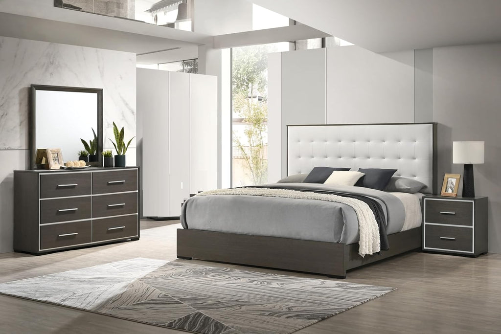 1pc Contemporary Upholstered Twin Size Panel Youth Bed Button Tufted Headboard Wooden Bedroom Furniture White Cream Gray