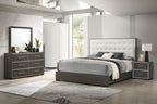 1pc Contemporary Upholstered Twin Size Panel Youth Bed Button Tufted Headboard Wooden Bedroom Furniture White Cream Gray