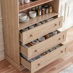 ivaniti 71" Tall Farmhouse Kitchen Pantry, Large Storage Cabinet with Adjustable Shelves, 3 Drawer, Wood Versatile Hutch Cabinet for Dining Room, Living Room, Brown 2 Pcs