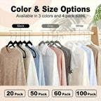 HOUSE DAY Quality Plastic Hangers 100 Pack - Heavy Duty Non-Velvet Hangers with Non Slip Notches & 360° Swivel Hook - Slim Space Saving Clothes Hangers Ideal for Coats Shirts Jackets Dresses (Black)