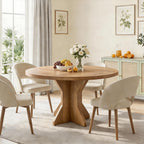 IDEALHOUSE Round Dining Table, 47" Kitchen Table for 4-6 People, Circle Tables with Sturdy Pedestal Base, Space Saving Dinning Room Furniture for Living Room, Kitchen, Apartment