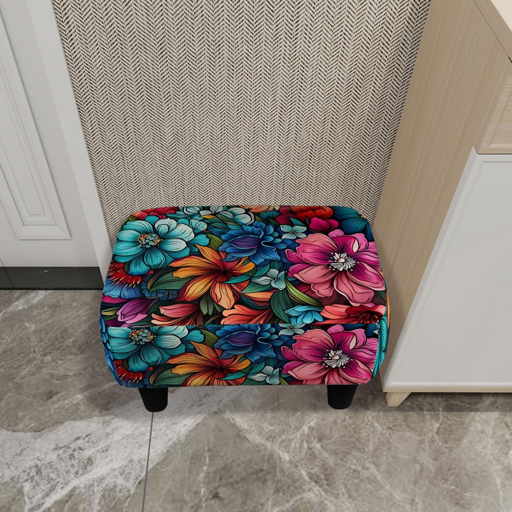 Flower Linen Ottoman Small Footstool with Legs for Living Room Bedroom | vintage floral small foot rest,extra seating,small foot rest for couch,entryway bench,shoe bench